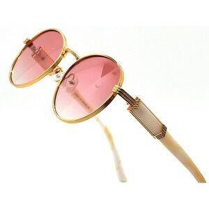 Sunglasses Gold Frame UV400 Protection Pink Lens Retro Vintage Street Wear Gafas